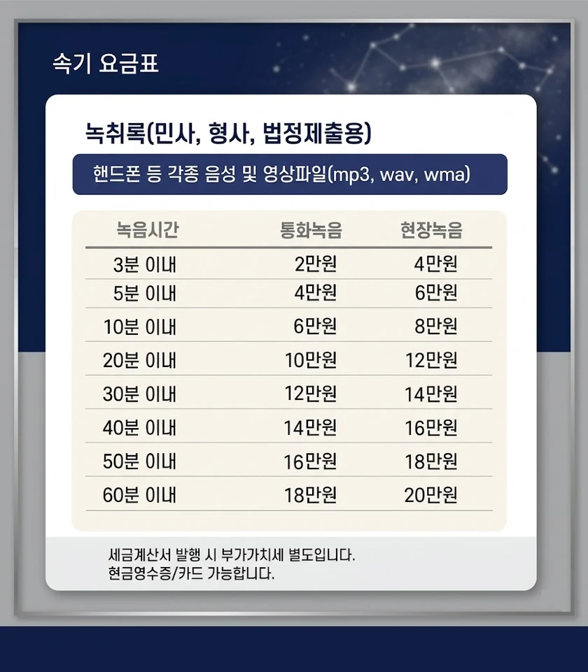 속기 서비스 요금표